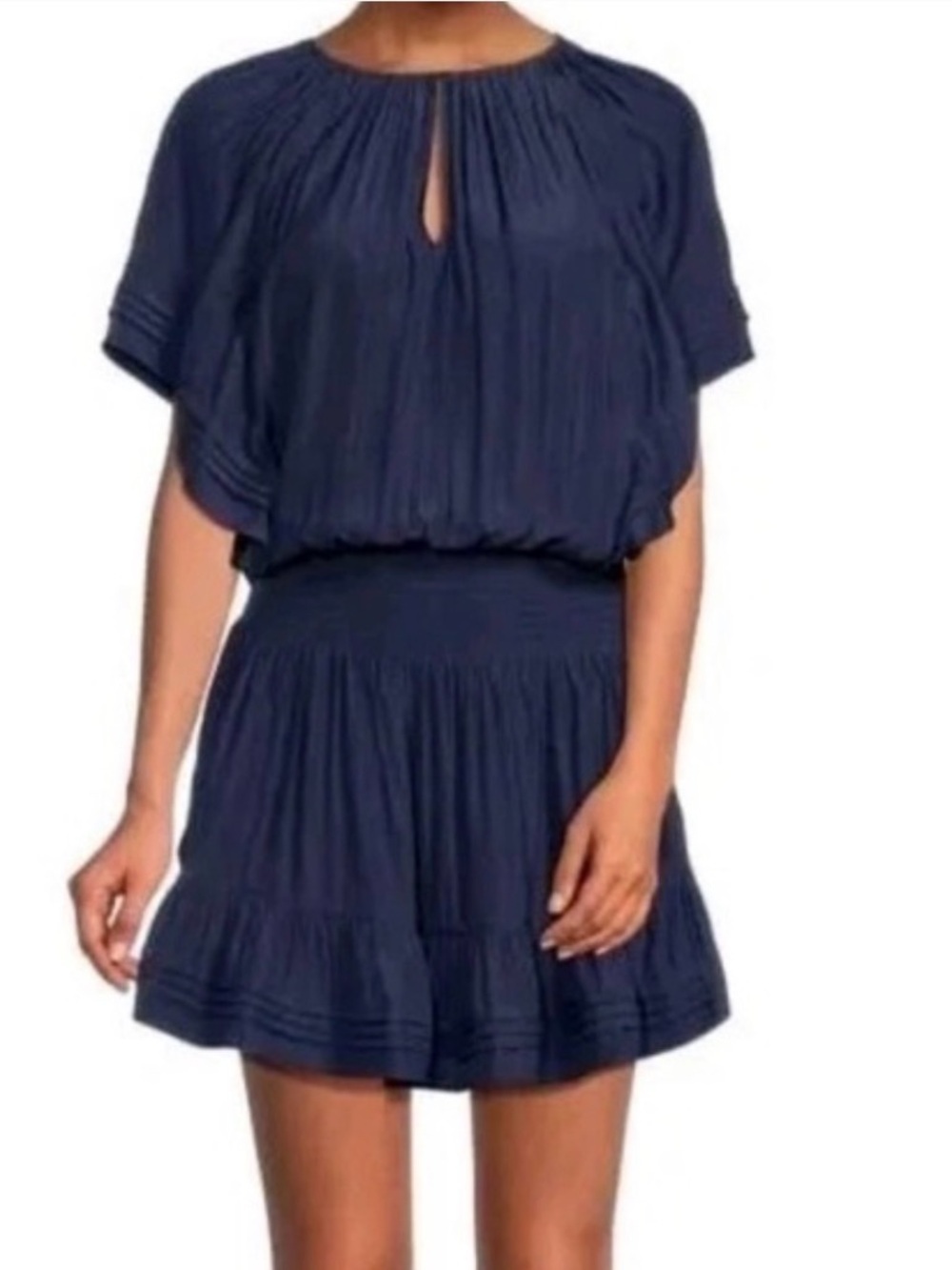 Ramy Brook Ryland Keyhole Navy Short Smocked Waist Dress